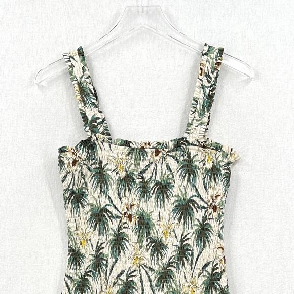 MIKOH Magnolia Mini Dress Womens Large Cream Green Smocked Shirred Palm Tree - Picture 6 of 15